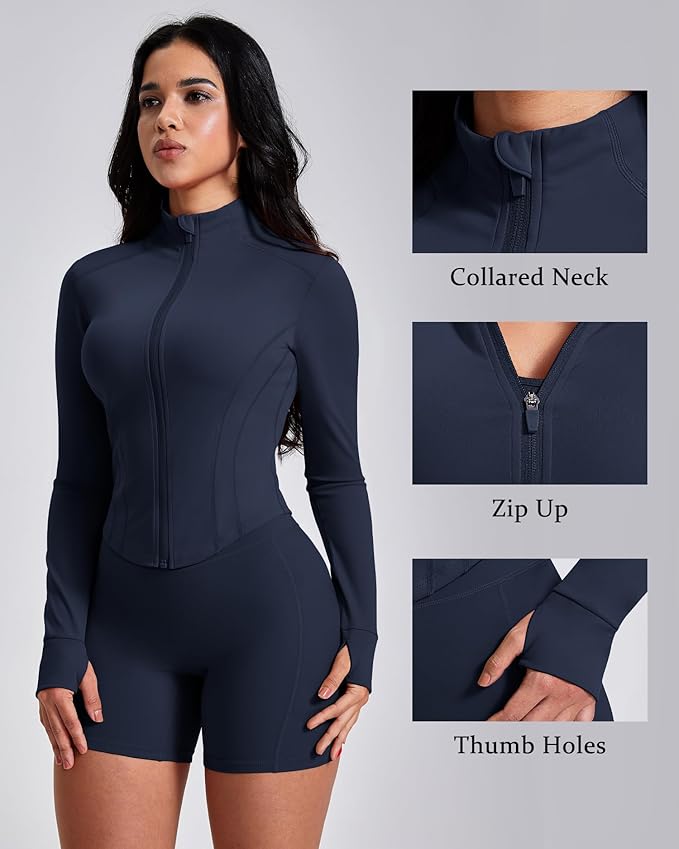 GYM RAINBOW Workout Jackets for Woman Lightweight Athletic Full Zip Running Jacket BBL Cropped Jackets Slim With Thumb Holes
