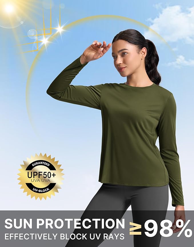 SANTINY Women's Lightweight Long Sleeve Workout Tops Split Back Gym Running Hiking Athletic Shirt Quick Dry UPF 50+ Sun Shirt
