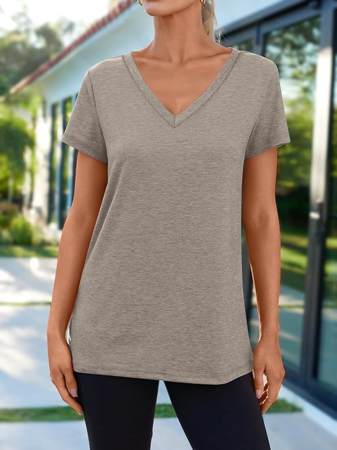 AUTOMET T-Shirts Short Sleeve V Neck Tees Tops for Women Fashion Trendy Lightweight Soft Casual Summer Outfits Clothes 2026