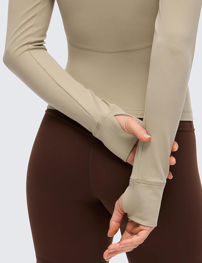 CRZ YOGA Butterluxe V-Neck Jackets for Women - Full Zip Athletic Track Tops with Thumb Holes Pockets