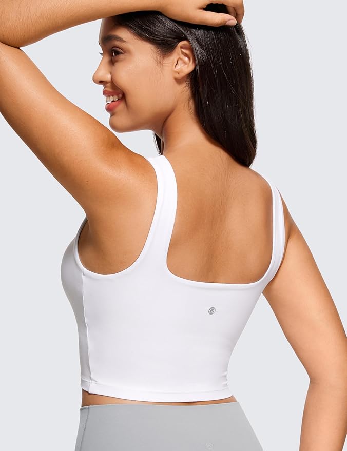 CRZ YOGA Butterluxe Square Neck Crop Tank Tops for Women - Workout Longline Sports Bras Padded Yoga Camisole