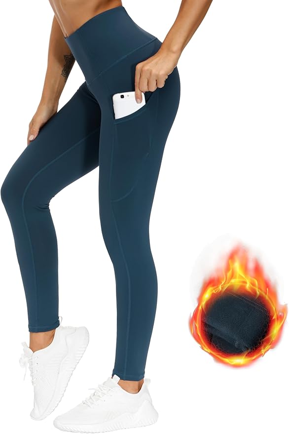 THE GYM PEOPLE Thick High Waist Yoga Pants with Pockets, Tummy Control Workout Running Yoga Leggings for Women