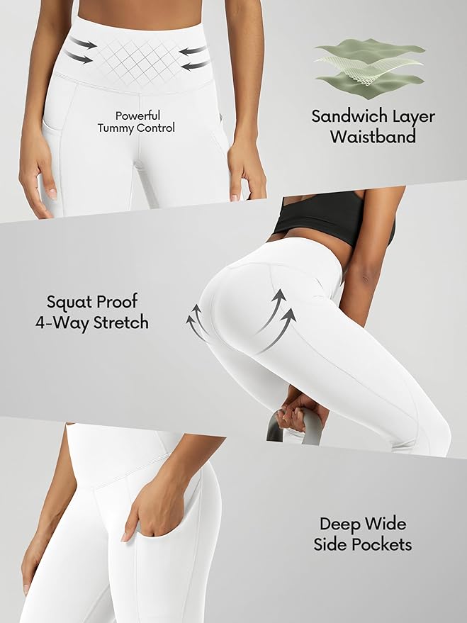 ODODOS Women's High Waisted Yoga Leggings with Pockets, Tummy Control Non See Through Workout Athletic Running Yoga Pants