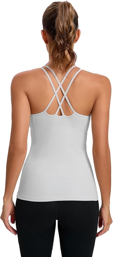 RUNNING GIRL Yoga Tank Tops for Women Built in Shelf Bra B/C Cups Strappy Back Activewear Workout Compression Tops