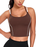 QUOJIZY Longline Sports Bras for Women Spaghetti Straps Tank Top with Built-in Bra Strappy Sports Bra for Yoga