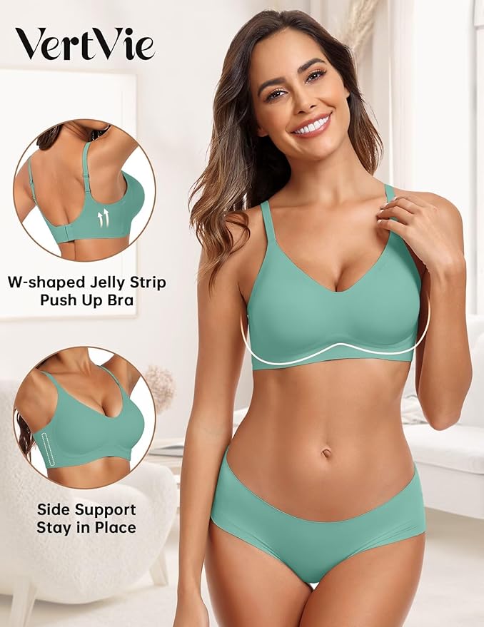 Vertvie Womens Seamless Jelly Bras No Underwire Comfort Push Up Bras Buttery Soft Wireless Bralette Full Coverage Sports Bra