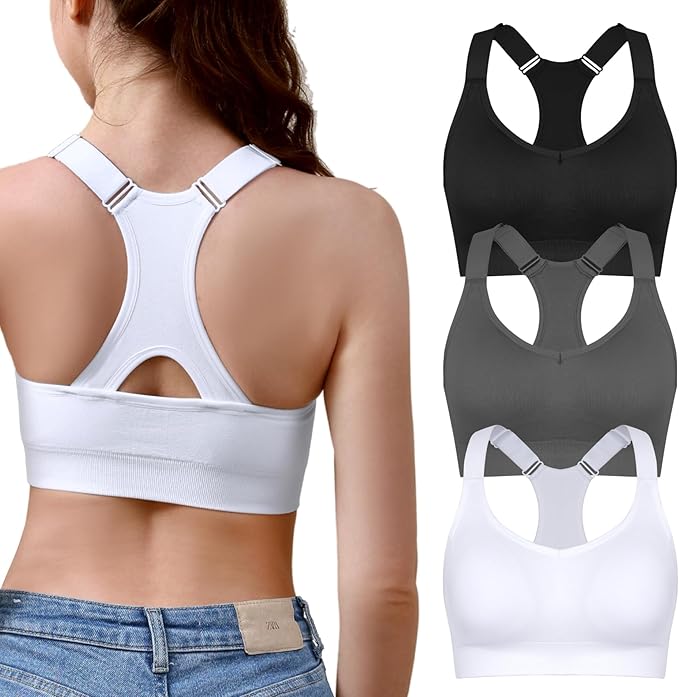 Double Couple Sports Bras for Women Adjustable Medium Impact Racerback Padded Sports Bra for Yoga Gym Fitness Workout