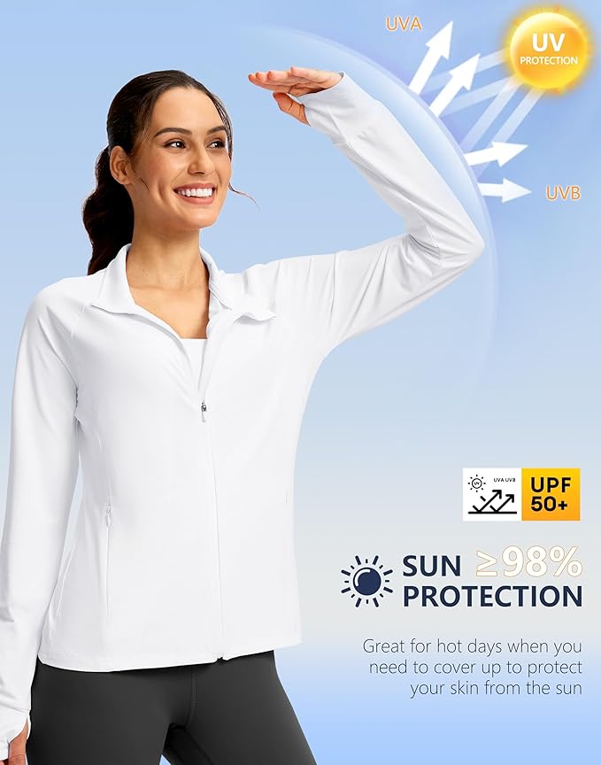G Gradual Women's Lightweight Athletic Jacket Sun Protection UPF 50+ Zip Up 4 Pockets Long Sleeve Shirts Workout Running