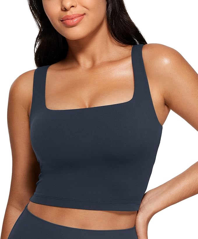 CRZ YOGA Butterluxe Square Neck Crop Tank Tops for Women - Workout Longline Sports Bras Padded Yoga Camisole