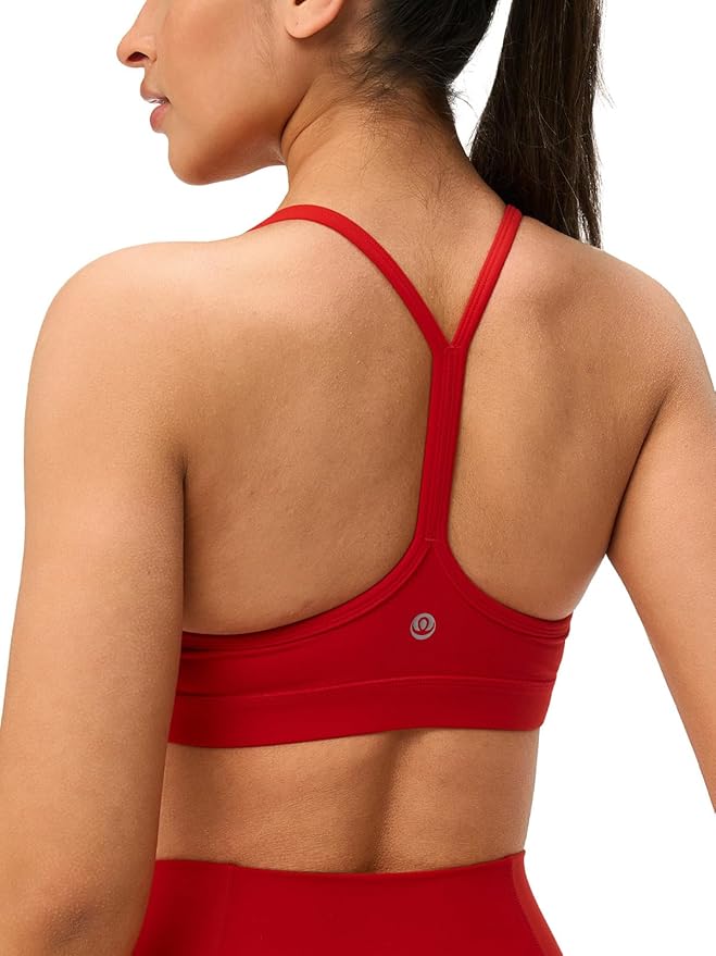 Womens Y Back Padded Sports Bra Strappy U Neck Butter Soft Low Impact Workout Bras Yoga Pilates Walking