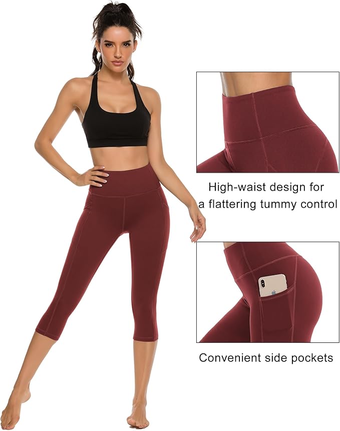 Stelle Women's Capri Yoga Pants with Pockets Essential High Waisted Leggings for Workout