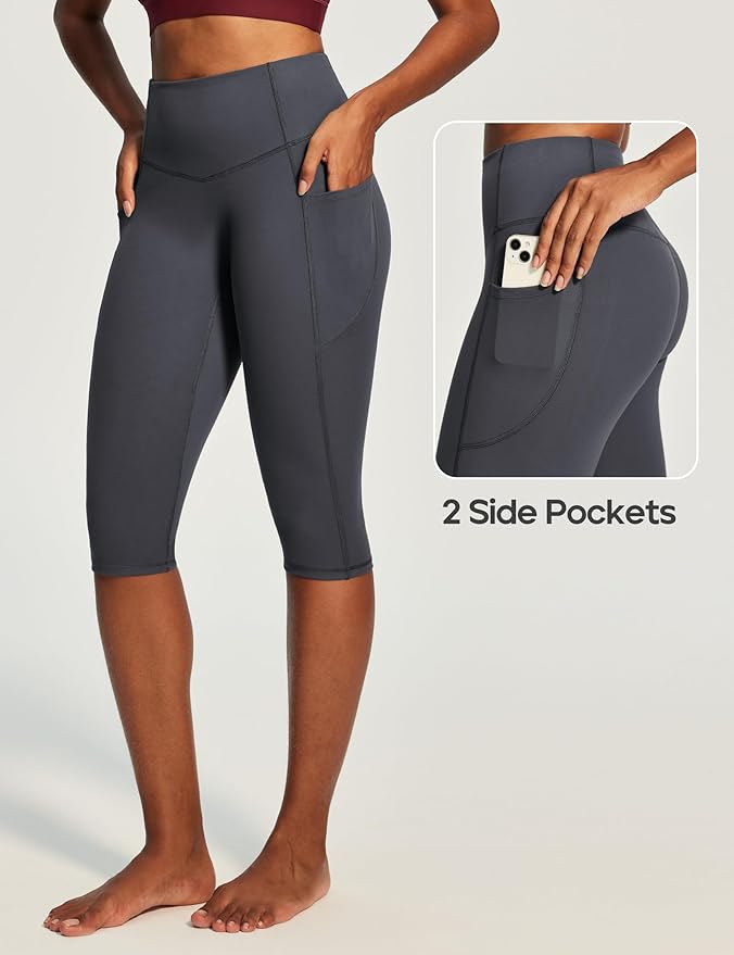 Heathyoga Capri Leggings with Pockets for Women Tummy Control Knee Length Leggings Yoga Pants Women Capri Pants Workout
