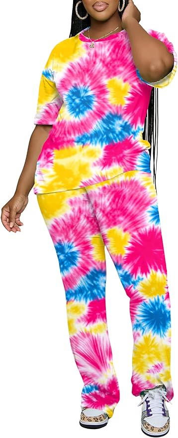 PINSV Women 2 Piece Outfits Short Sleeve Top and Flare Pants Lounge Sets Tracksuit