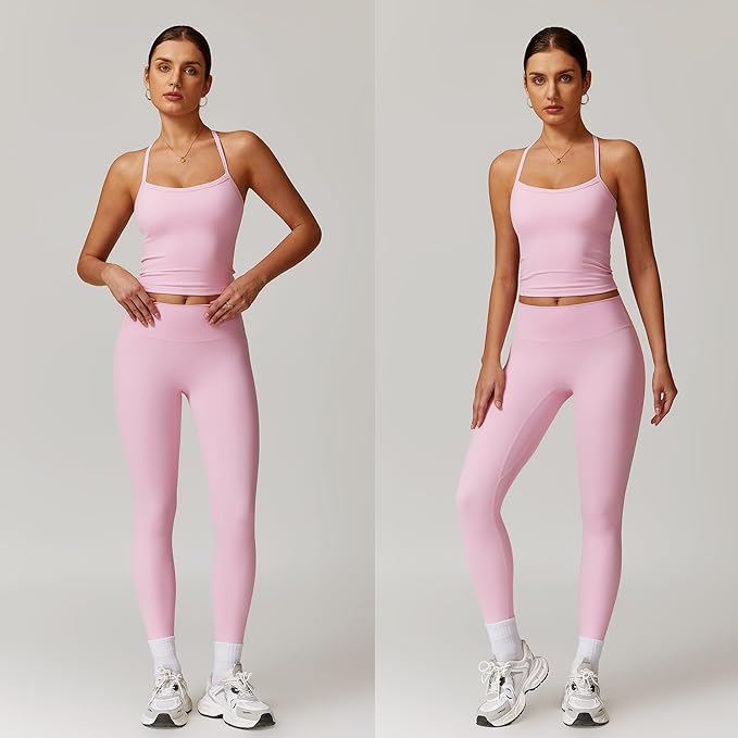 Women 2 Piece Workout Sets (NEW) Yoga Outfit Open Back Tank Top High Waisted Leggings Gym Sets Tracksuits