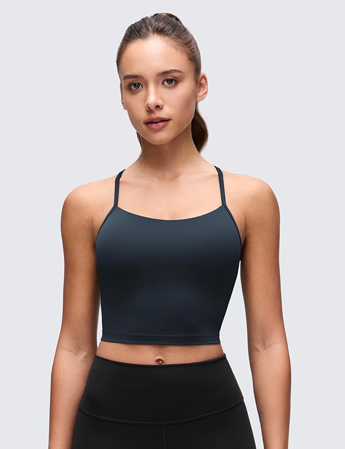 CRZ YOGA Butterluxe Y Back Crop Tank Tops for Women - Spaghetti Straps Racerback Padded Yoga Workout Longline Sports Bras