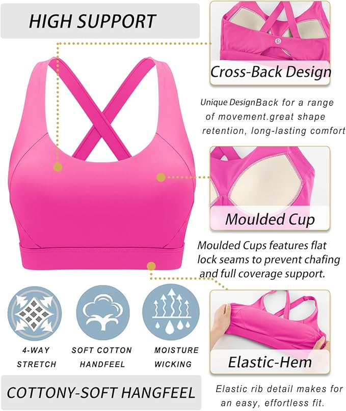 RUNNING GIRL Sports Bra for Women High Support,Molded Cup Strappy Running Sports Bras with Sewn in Pads