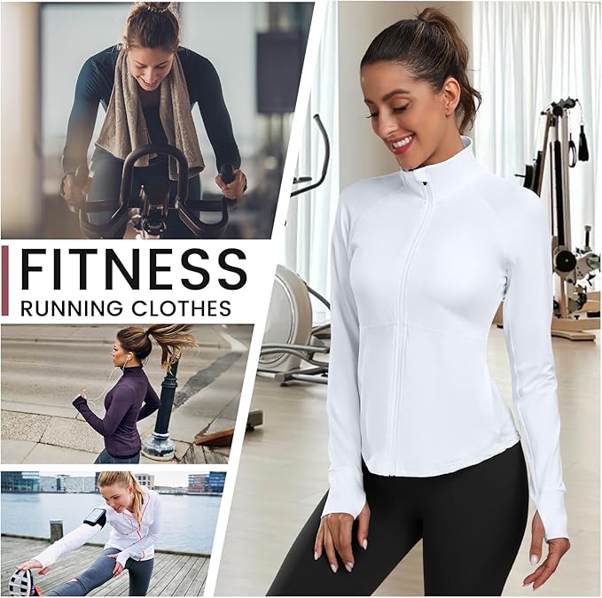 Women's Athletic Jackets Lightweight Sport Workout Jackets Zip Up Running Jackets with Thumb Holes for Gym Yoga