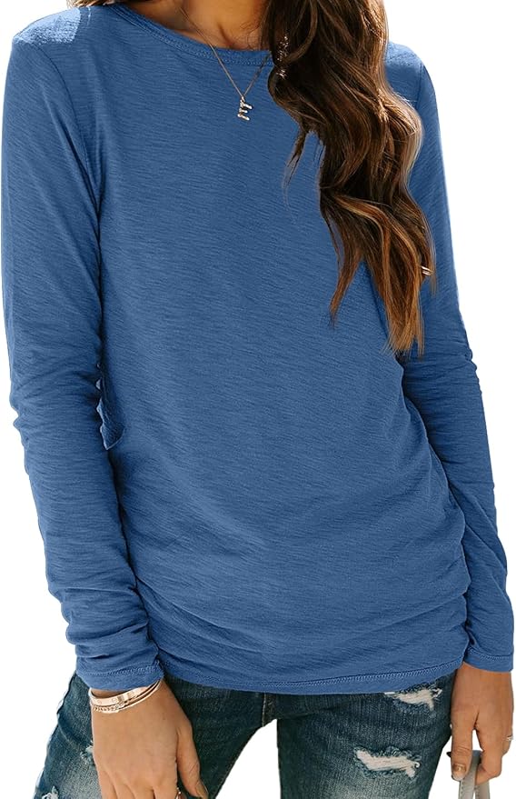 AUTOMET Women‘s Basic Long Sleeve Crewneck, Plus Size Winter & Spring Top, Casual Fall Tee for Teacher & Everyday Outfits