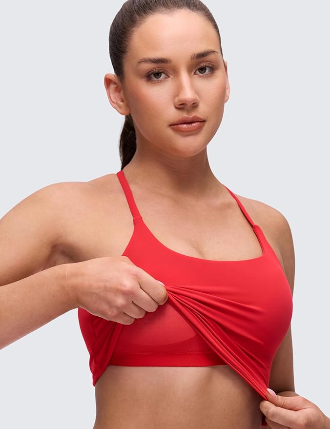 CRZ YOGA Butterluxe Twist Cross Back Crop Tank Tops for Women - Padded Adjustable Straps Yoga Longline Sports Bras