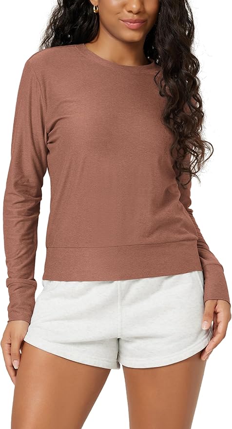 ODODOS Women's Long Sleeve Crewneck Tee - Ultra-Soft odSTRATUM Tech Performance T-Shirts UPF 50+ Daily Pullover Tops