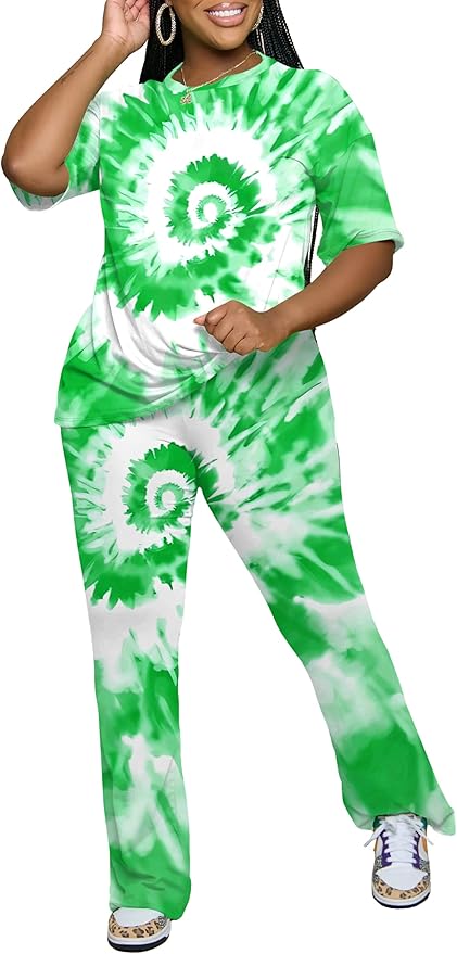 PINSV Women 2 Piece Outfits Short Sleeve Top and Flare Pants Lounge Sets Tracksuit