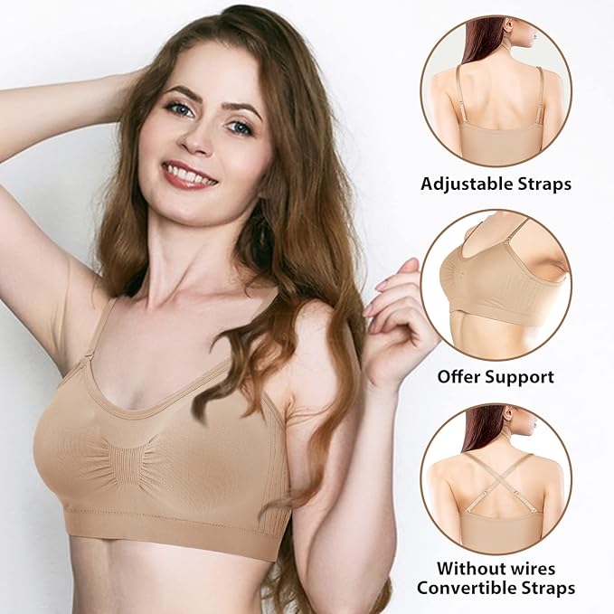Omisy 4 Pieces V Neck Padded Bralette Cami Bra Wireless Tank Top Sports Bra with Adjustable Straps