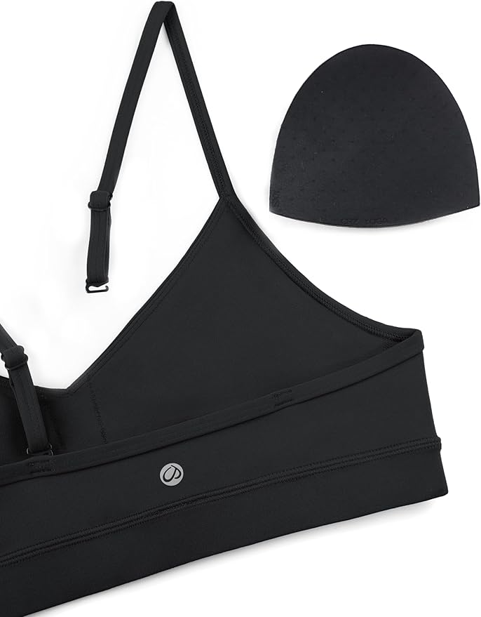 CRZ YOGA Butterluxe V-Neck Sports Bras for Women - Adjustable Thin Straps Padded Yoga Top Basic Wireless Camisole