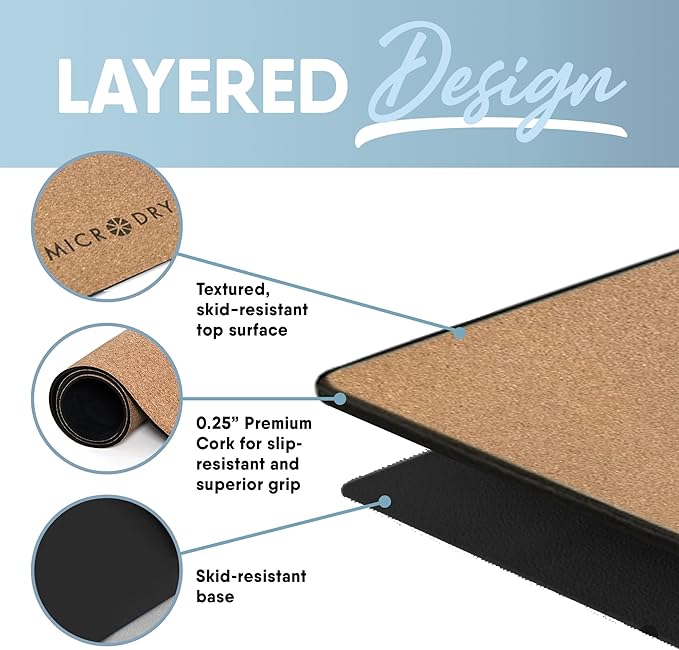 MICRODRY Cork Mat for Yoga, Pilates, Exercise and More, Fitness Mats for Home Workout, 72 (L) x 26 (W) x 0.25 (Th) inches Each Gym Mat