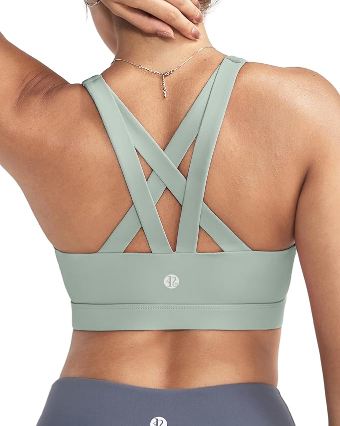 RUNNING GIRL Sports Bras for Women,Padded Strappy Sports Bras Criss-Cross Back Medium Support Sports Bras with Removable Cups
