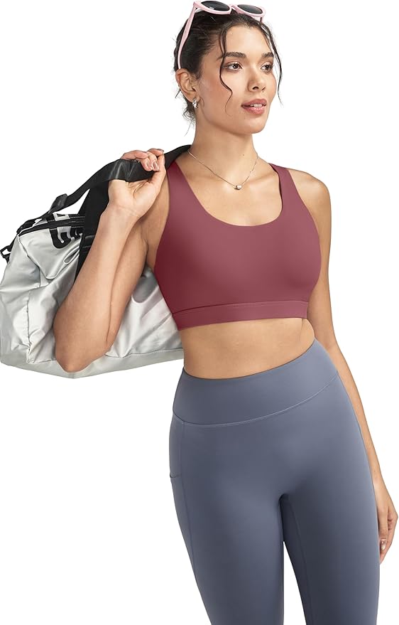 RUNNING GIRL Sports Bras for Women,Padded Strappy Sports Bras Criss-Cross Back Medium Support Sports Bras with Removable Cups