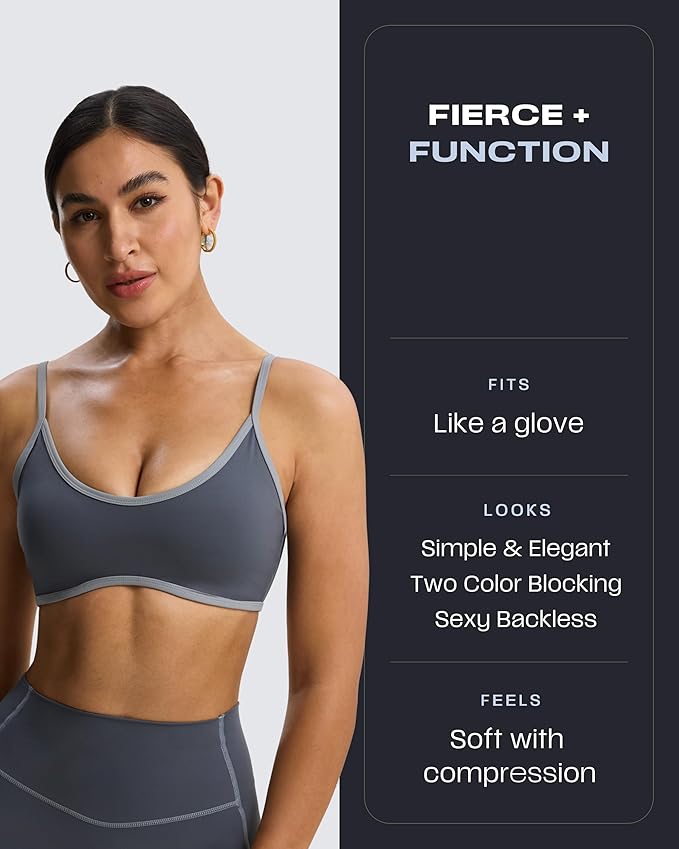 Aoxjox Women's Color Block Workout Sports Bras Fitness Lexi Lined Strappy Bra Athletic Yoga Crop Tank