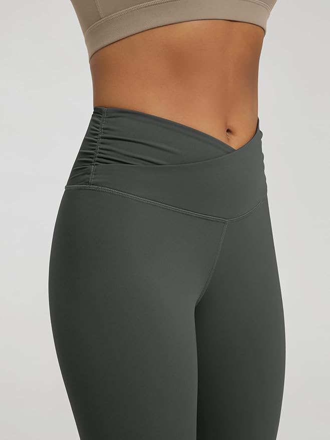 ODODOS Women's Cross Waist Yoga Leggings with Inner Pocket, 23"/25"/28" Gathered Crossover Workout Yoga Pants