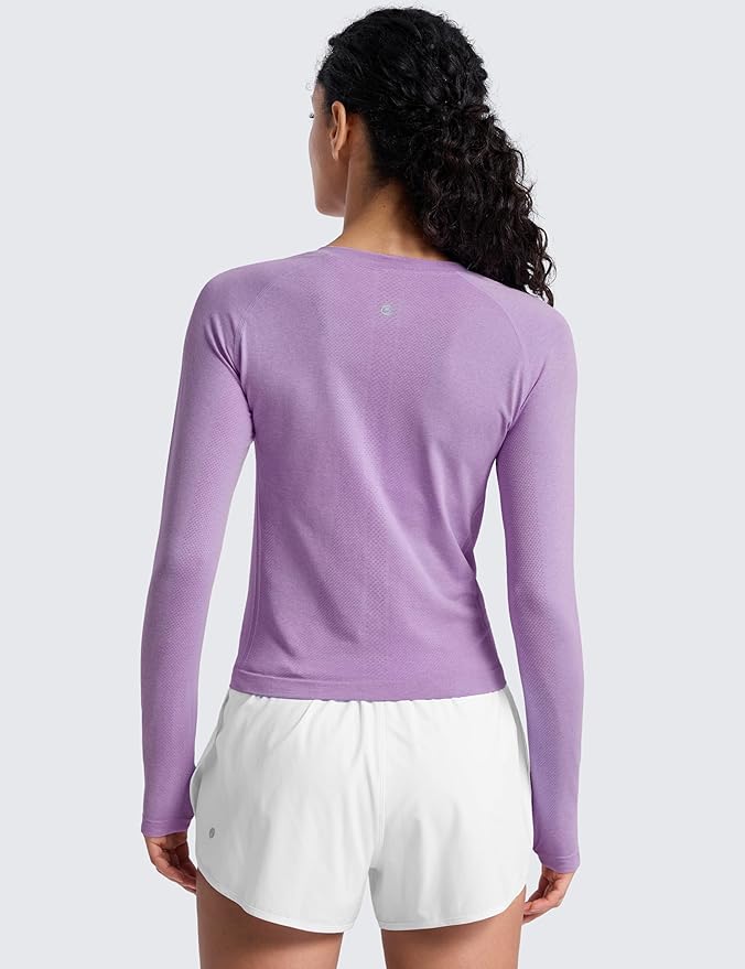 CRZ YOGA Seamless Long Sleeve Shirts for Women Waist Length - Workout Athletic Running Gym Yoga Tops Crewneck Breathable