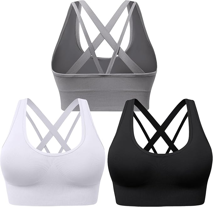 Evercute Sports Bras for Women Padded Medium Support Criss Cross Strappy Bra Seamless High Impact Yoga Exercise Athletic Bras