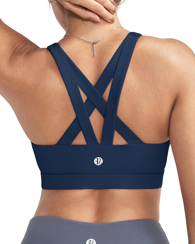 RUNNING GIRL Sports Bras for Women,Padded Strappy Sports Bras Criss-Cross Back Medium Support Sports Bras with Removable Cups