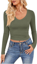 Yoga Tops for Women Long Sleeve Compression Going Out Tops Workout Sets Gym Shirts Cute Cropped V Neck Dance Outfits