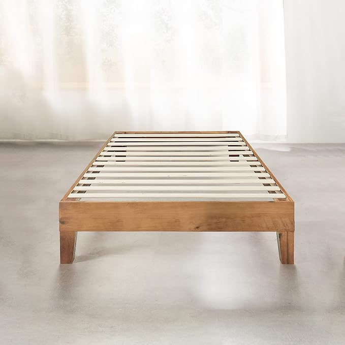 Mellow Naturalista Grand - 12 Inch Solid Wood Platform Bed with Wooden Slats - No Box Spring Needed - Twin (Natural Pine)