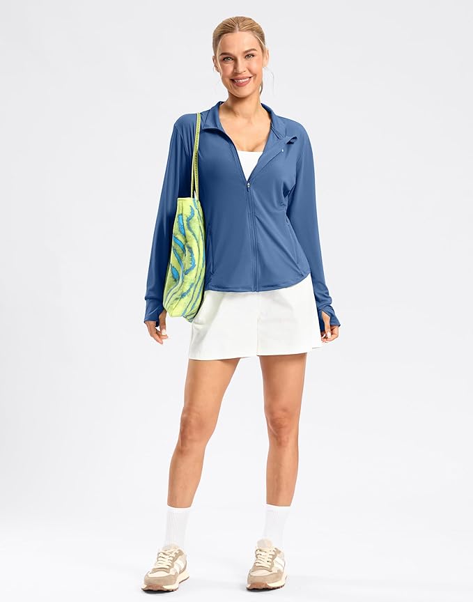 Soothfeel Women's UPF 50+ Lightweight Athletic Jackets Sun Protection Zip Up Long Sleeve Shirts Hiking Workout Outdoor Pocket