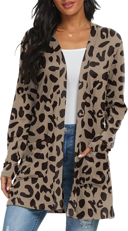 Womens Casual Lightweight with Pocketes Long Sleeve Open Front Cardigan