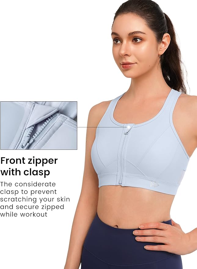 Yvette Zip Front Sports Bra - High Impact Sports Bras for Women Plus Size Workout Fitness Running