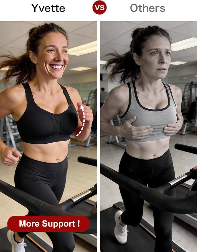 Yvette Sports Bra High Impact Adjustable Criss Cross Back, Full Support for Large Bust No Bounce