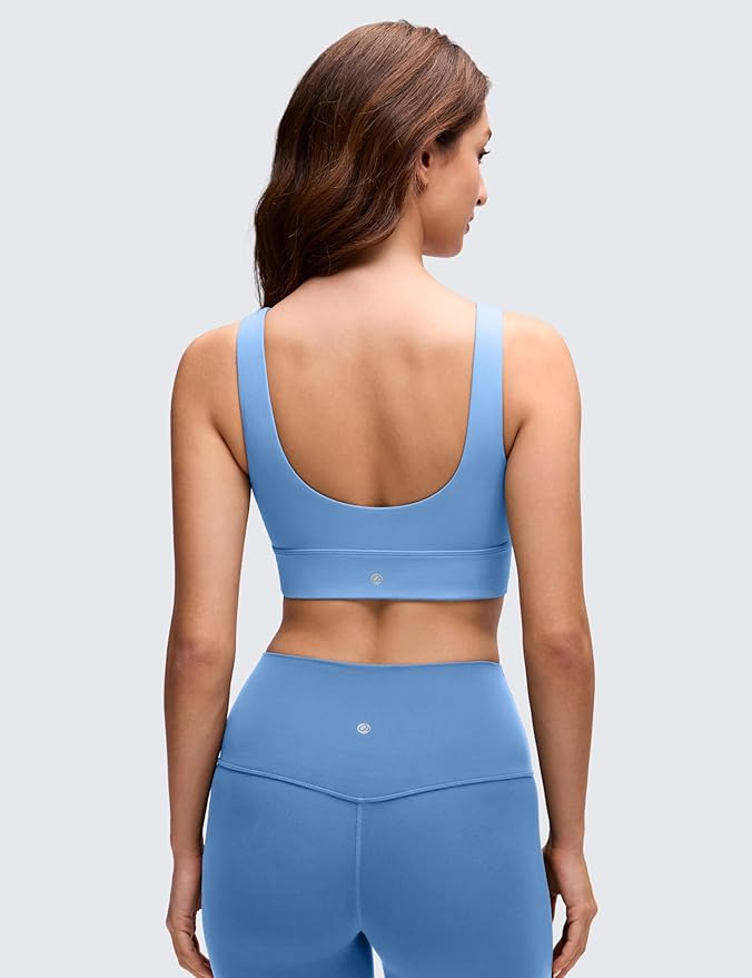 CRZ YOGA Butterluxe U Back Longline Sports Bras for Women - Scoop Neck Padded Yoga Workout Crop Top with Built in Pads
