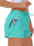 Mancreda Women's Running Shorts with Liner 3 Zipper Pockets Elastic Workout Athletic Gym Yoga Shorts