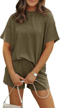 MARZXIN Women 2 Piece Shorts Set 2026 Casual Summer Cruise Outfits Ribbed Loose Short Sleeve Pocket Matching Lounge Sets