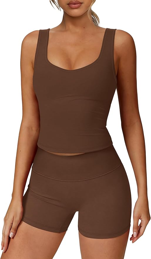 Alaroo Workout Sets for Women 2 Piece U Neck Crop Tank Top High Waisted Shorts Athletic Gym Yoga Outfits Activewear