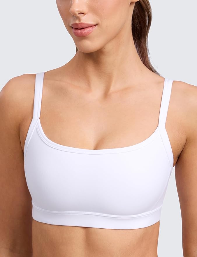CRZ YOGA Butterlift Double Lined Scoop Neck Sports Bras for Women - Spaghetti Straps U Back Yoga Top Non Padded