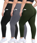 3 Pack Plus Size Leggings with Pockets for Women - High Waisted Tummy Control Spandex Soft Black Workout Yoga Pants