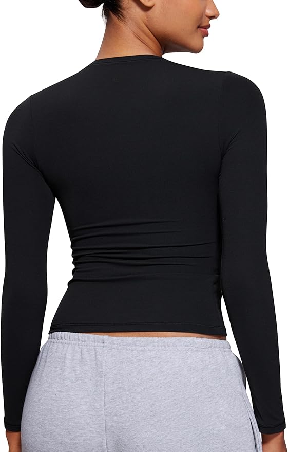 CRZ YOGA Softembrace Crewneck Long Sleeve Shirts for Women - Casual Going Out Tops Soft Basic Fitted Tight Fall T-Shirts