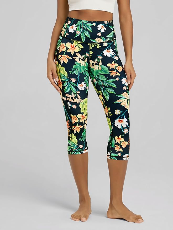 ODODOS Women's High Waisted Yoga Capris with Pockets, Tummy Control Non See Through Workout Athletic Running Capri Leggings