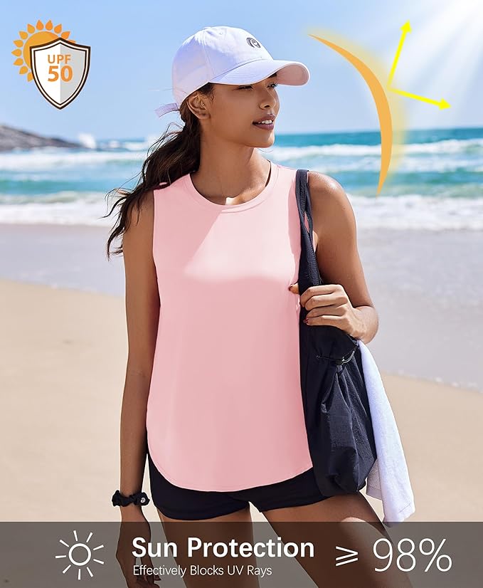 PINSPARK Workout Tank Tops Woman UPF 50+ Yoga Tanks Quick Dry Sleeveless Gym Shirts with Side Slits Loose Fit Athletic Top